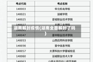 湖南解封疫情(湖南全面解封了吗)